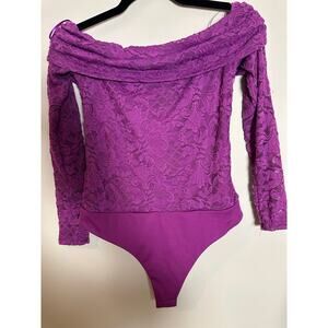 AFRM Plum Lace Off-Shoulder Bodysuit